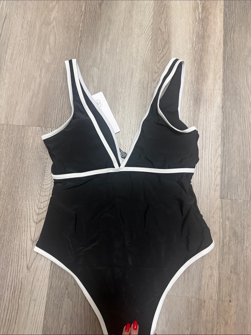 CHANEL Black One-Piece bathing suit with White Trim - Picture 2 of 3
